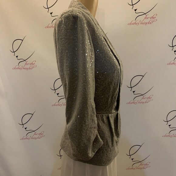 ELLE. Size 6. Shimmer Embellished Stretch Knit Hook Front Jacket. B59. - Picture 3 of 6